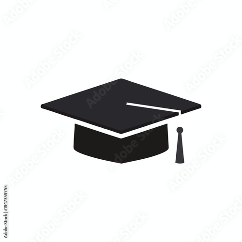 Flat black academic graduation cap with tassel, isolated on white