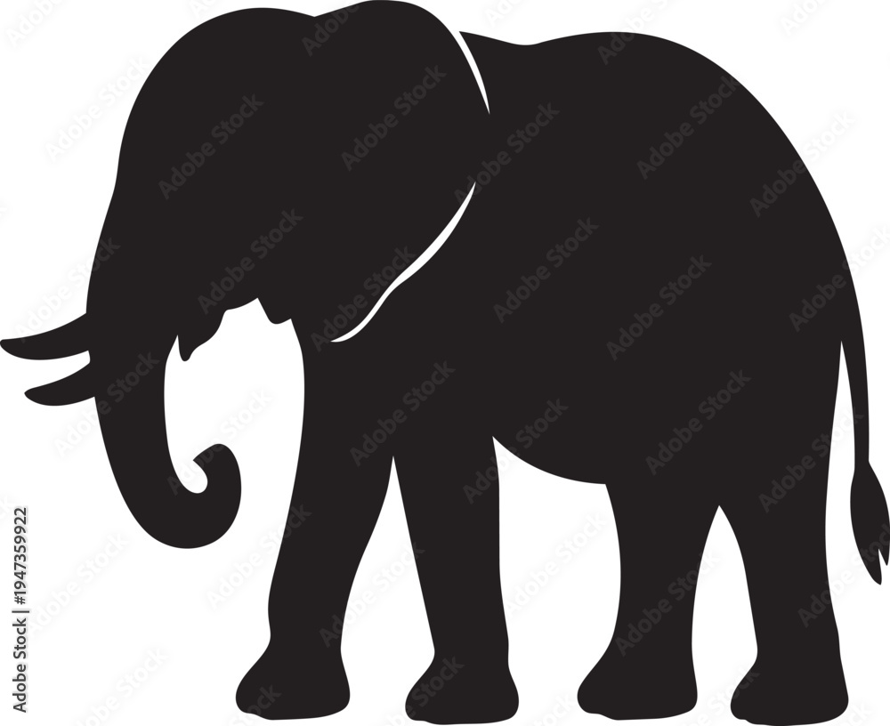 Fototapeta premium Elephant Silhouette Vector Illustration Isolated on Black Background