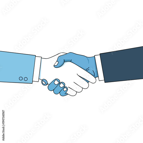 Two cartoon hands in suits shaking, symbolizing agreement or deal