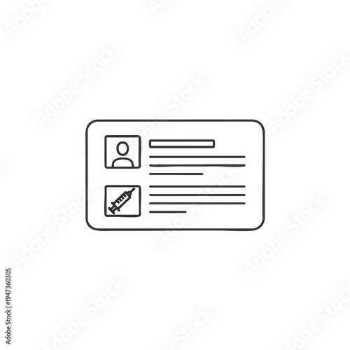 Simple line drawing of a vaccination record card with patient icon and syringe