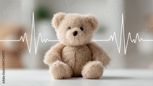 Wallpaper Mural Teddy bear with heartbeat line, a symbol of children's health, cardiology, and pediatrics Torontodigital.ca