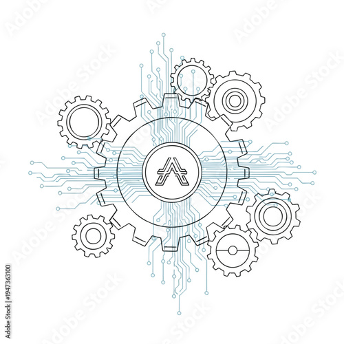 Gears and circuitry symbolize technological integration and processing