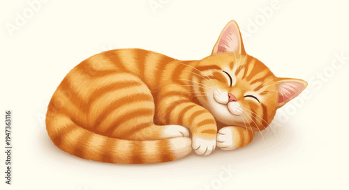 Cute Orange Tabby Cat Sleeping Peacefully on Light Background