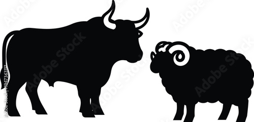 Eid al adha celebration with sacrificial animals cow and sheep