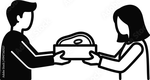 Eid al adha celebration man and woman exchanging gifts