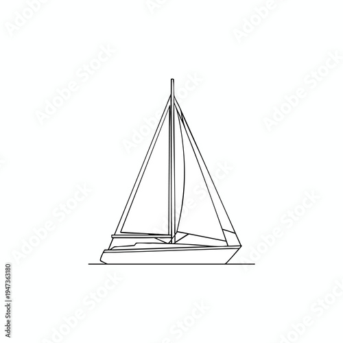 A minimalist line drawing of a sailboat with two triangular sails and a hull