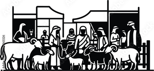 Eid al adha celebration with family and sacrificial animals