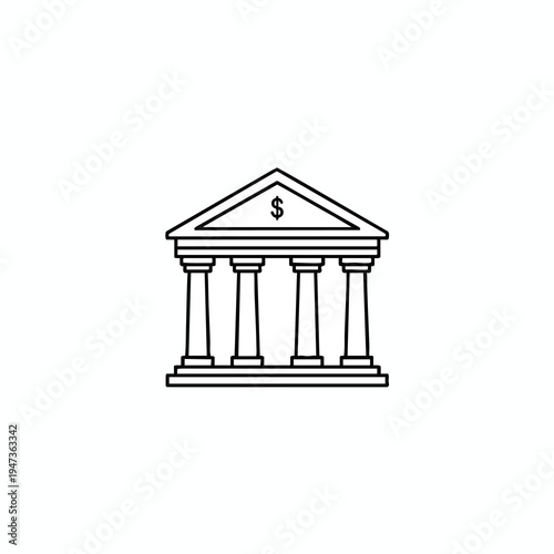 Stylized outline of a classical building with pillars and a dollar sign