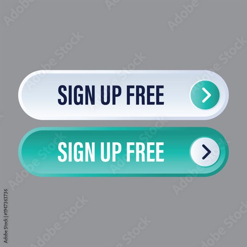 Modern sign up free web button icons with arrow element for user registration and trial membership interface