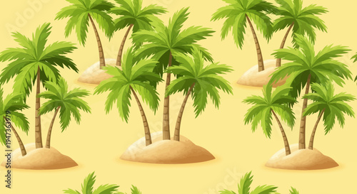 Tropical Palm Trees on Sandy Islands Seamless Pattern