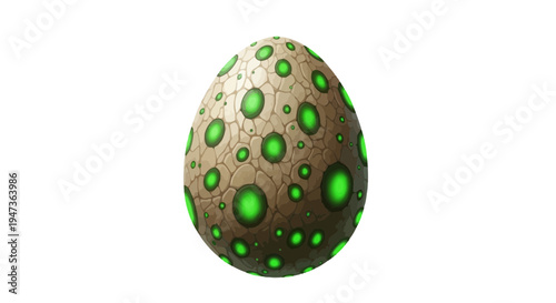 Mysterious Glowing Egg with Green Spots on White Background