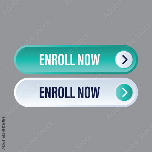 Modern enroll now web button icons with arrow element for online courses and educational registration interface