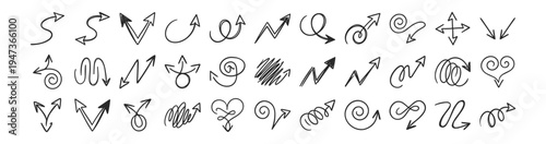 set of 31 hand drawn arrow elements with various shapes and directions vector illustration on transparent background