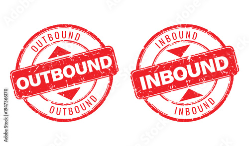 Red grunge rubber stamp icons for inbound and outbound logistics and warehouse inventory management