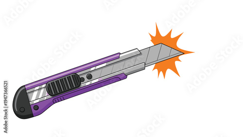 Simple cartoon vector illustration of a purple utility knife or box cutter with a sharp, extended blade, isolated on white background.