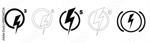 fast charging icon with lightning symbol in a thin-lined circle, standard industry symbol can be edited, isolated on white background, eps 10