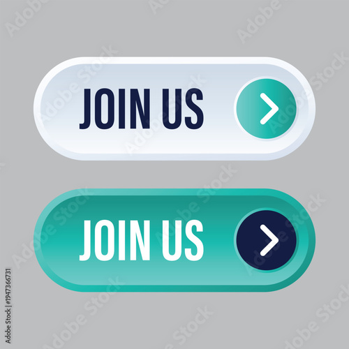 Modern join us web button icons with arrow element for community membership and registration interface