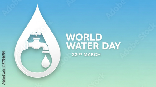 world water day with drop water falling from the tap in border drop water sign on gradient blue green background vector design