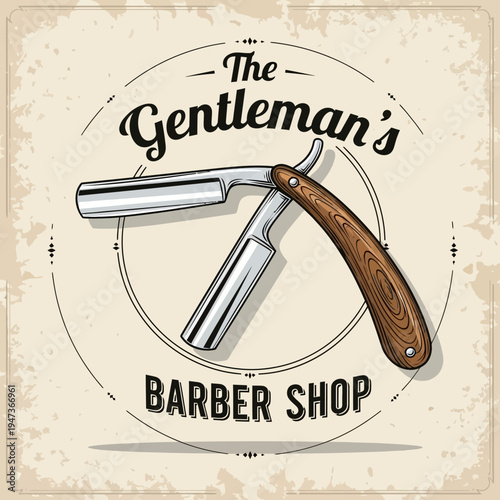 Vintage barber shop logo with straight razor design (2)
