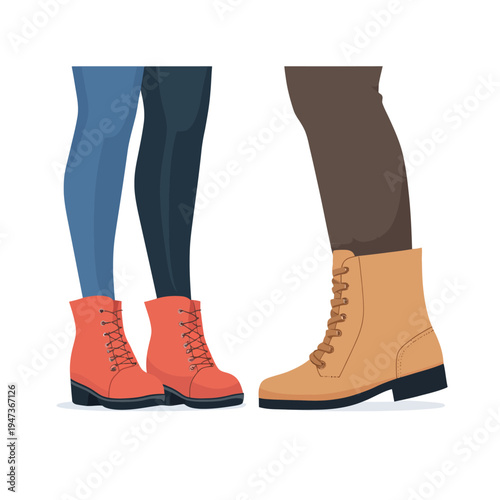 Two pairs of stylish boots in a vibrant setting