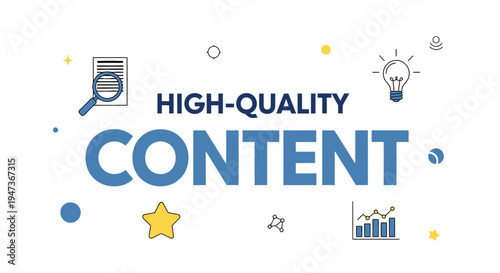 High-Quality Content typography with digital marketing and creativity icons.