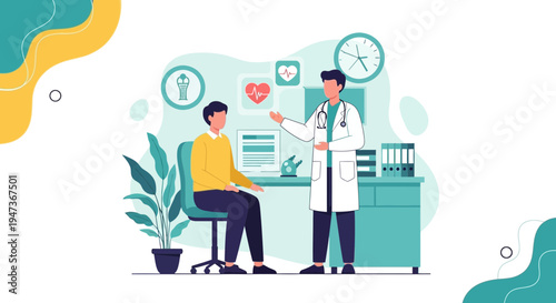 Doctor consulting patient in clinic, medical checkup, healthcare concept