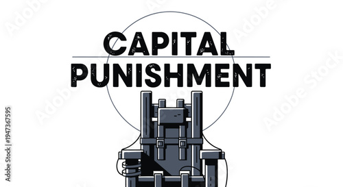 Capital Punishment typography with electric chair illustration.