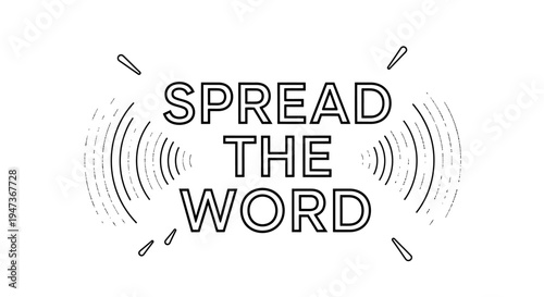 "Spread the Word" text with sound wave effect, minimalist line art for communication and marketing concept.