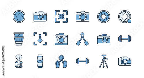 Camera and lens icon set