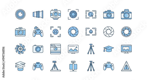Camera icons set photography and technology