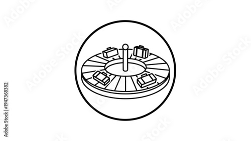 Airport Luggage Conveyor Belt Icon Line Art.