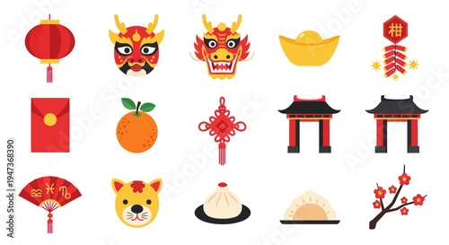 Chinese new year festive icon collection