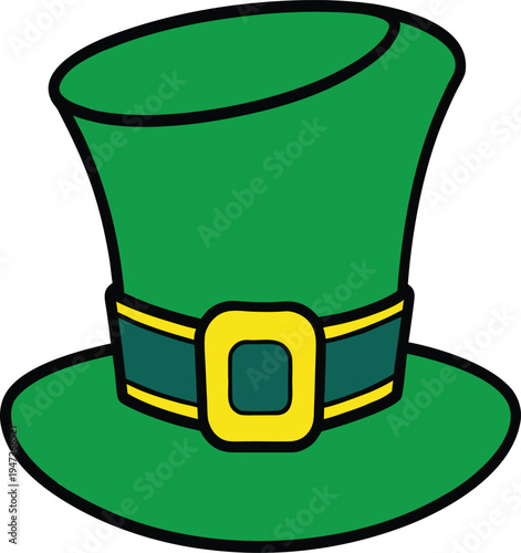 Green leprechaun hat with gold buckle and black band vector illustration EPS PNG file