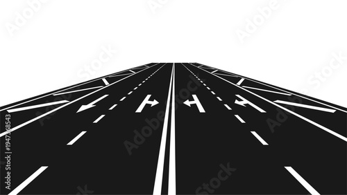 Perspective vector illustration of an asphalt highway with road markings.