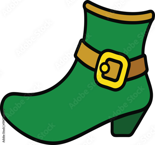 Green shoe with gold buckle and heel vector illustration EPS PNG file