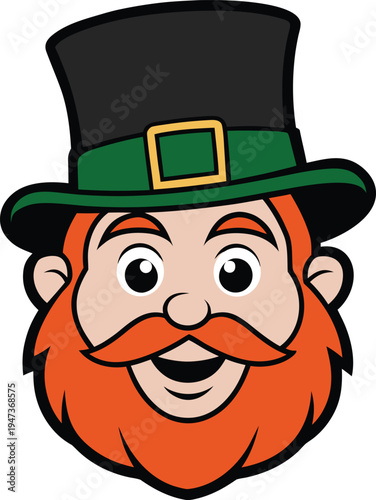 Cartoon leprechaun face with green hat orange beard and mustache vector illustration EPS PNG file