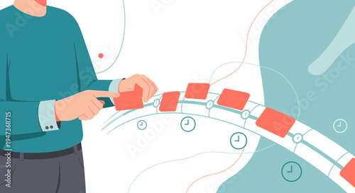 Man planning timeline with tasks on digital board, project management concept