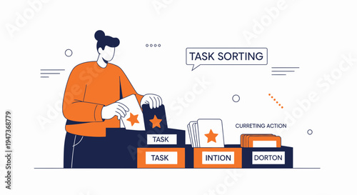 Task Sorting and Organization: Person Arranging Cards in Boxes for Workflow Management