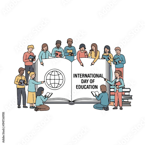 Group of Diverse People Celebrating International Day of Education.