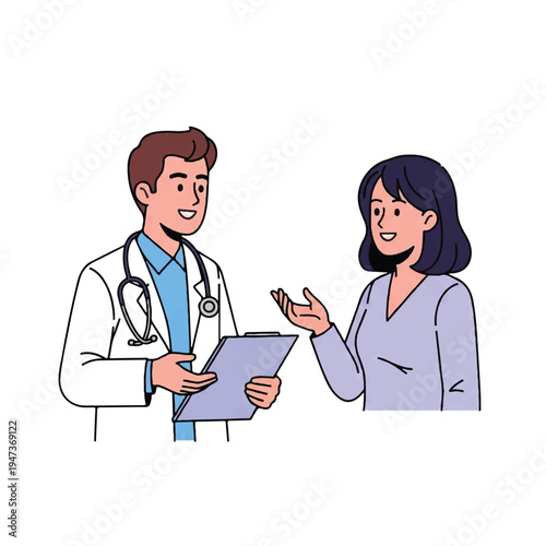 Professional doctor consulting with patient in a clinic during a visit for health advice and care.
