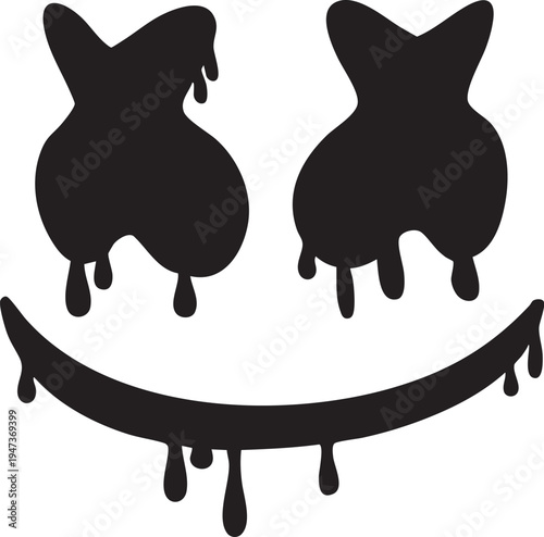 Black dripping marshmallow face icon cartoon style graphic for music events and merchandise isolated on white
