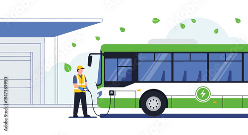 Electric Bus Charging at Station, Eco-Friendly Public Transport, Green Energy Concept