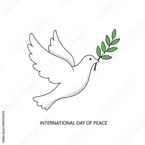 White dove carrying olive branch symbolizing International Day of Peace and unity for global harmony.