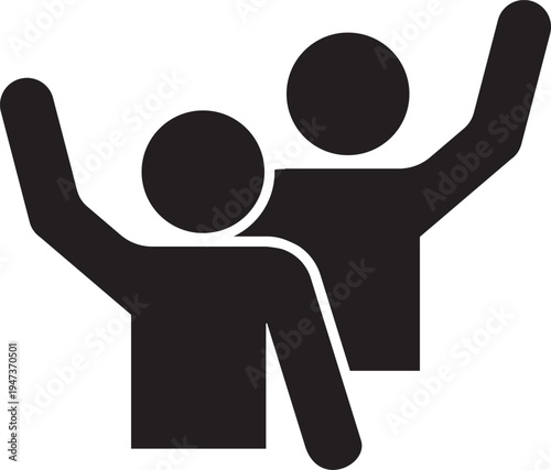 Two people raising their hands in a celebration or greeting