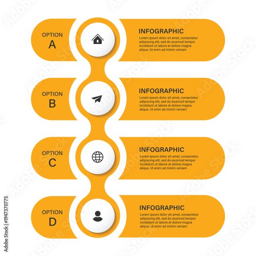 An infographic template with four options and icons on a white background