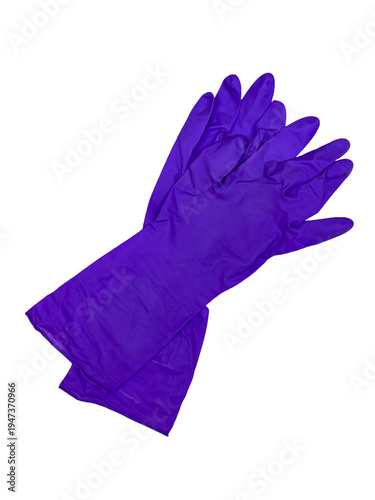 Purple disposable medical gloves isolated on white background