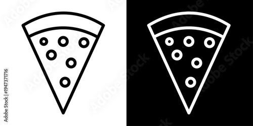 Pizza slice icon representing fast food, Italian cuisine, restaurant menu, snack meal and takeaway dining concepts.