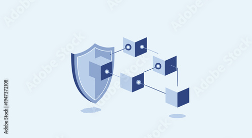 Blockchain security shield, decentralized network, data protection concept