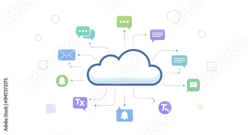 Cloud computing with communication icons, data transfer, network, digital connection concept
