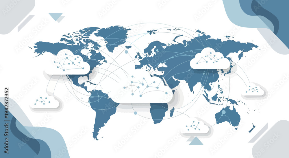 Naklejka premium Global Cloud Computing Network Connecting Continents and Countries